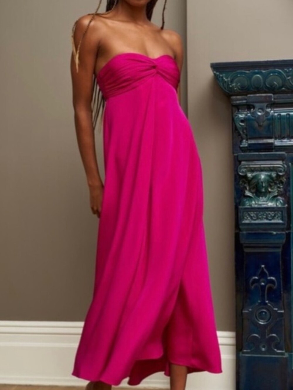 La Ligne Pink Silk Strapless Midi Dress - Size S